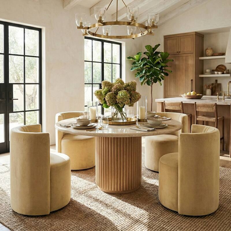 Velvet Swivel Dining Chairs with Rolling Casters, Upholstered Barrel Back Dining ArmChairs