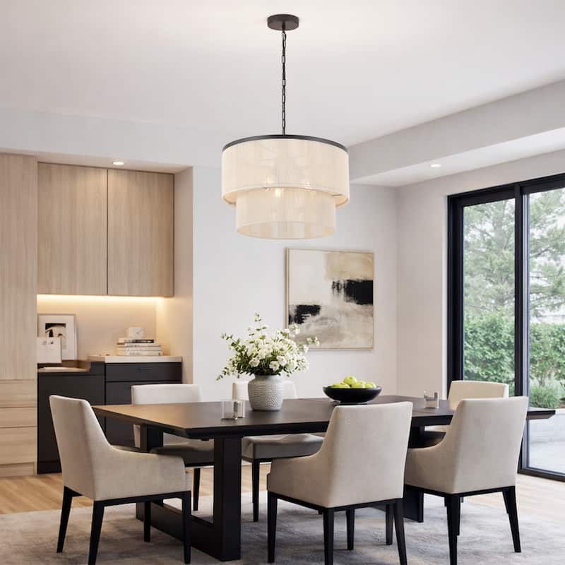 GetLedel 18" Coastal Boho 3-Light Rope Drum Chandelier Hand-woven Ceiling Light