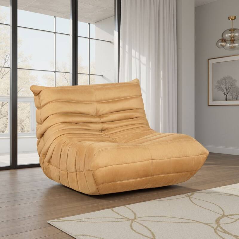 Revena Accent Floor Chair, Pleated Yellow Microfiber Fabric, Curved