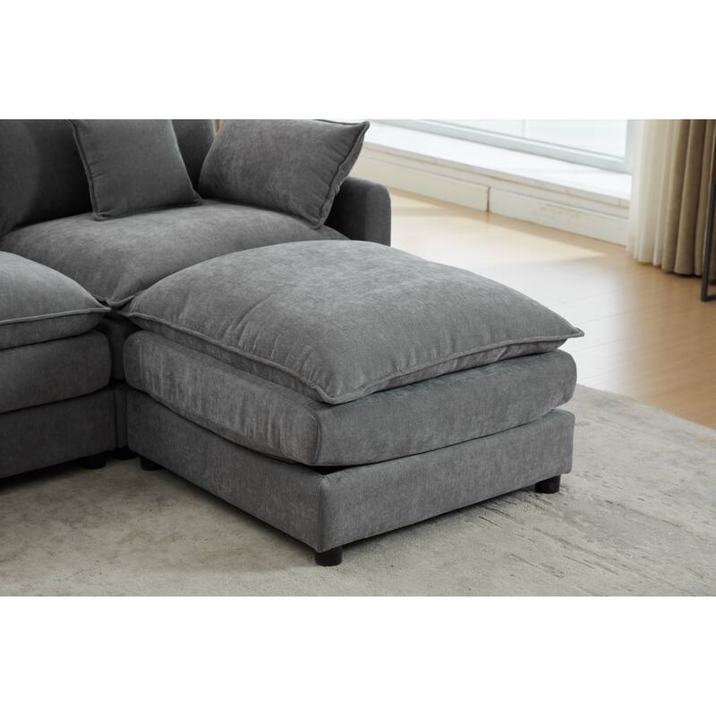 L-Shaped Modular Sectional Sofa with Removable Ottoman, Chenille Upholstered 3-Seater Sofa, Deep Seat Sofa with Pillows