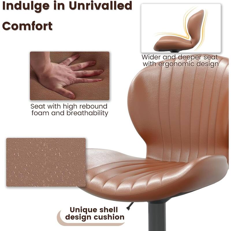 BOSSIN Set of 2 Modern Adjustable Bar Stools, Faux Leather Upholstered Swivel Counter Stools - 16.5"D x 19.6"W x 46.9"H