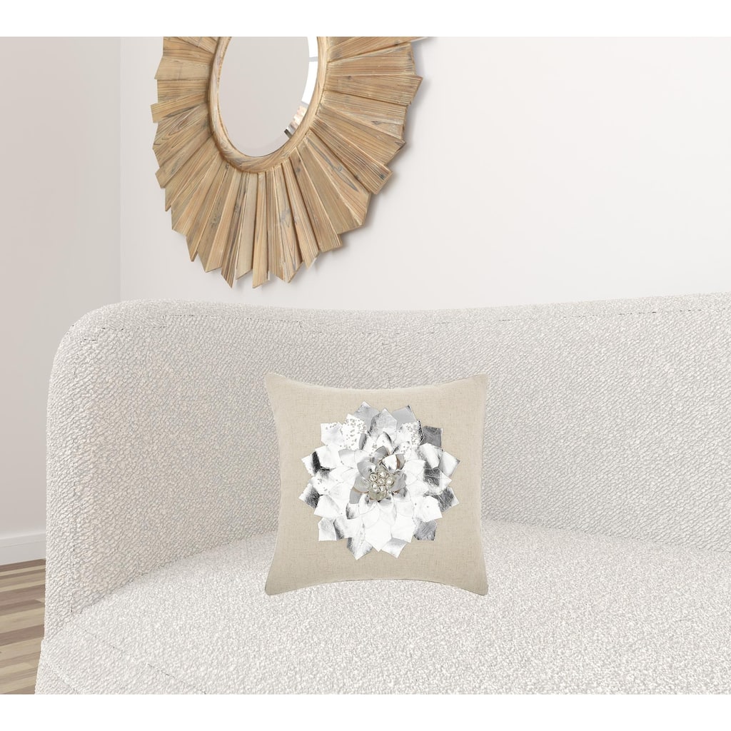 HomeRoots 16" X 16" Silver Zippered Polyester Christmas Throw Pillow