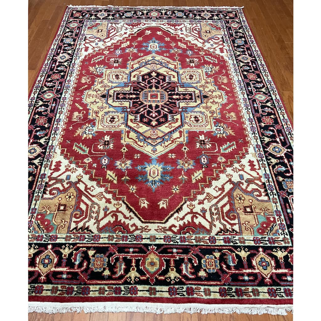 HERAT ORIENTAL Handmade Indo Heriz Wool Rug - 6'1" x 9'3"