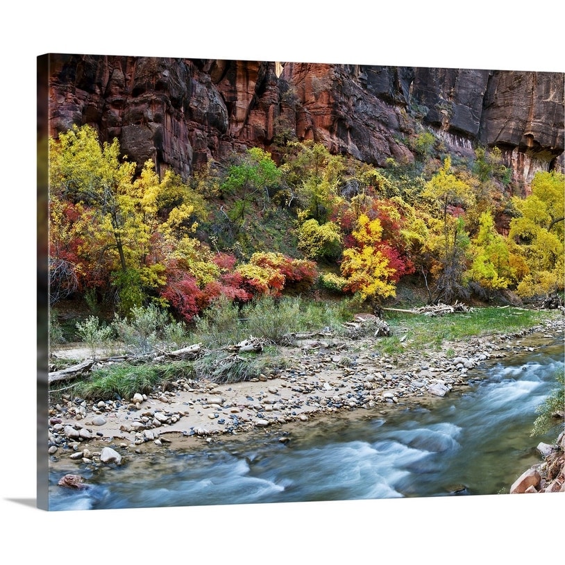 Shop Virgin River And Rock Face At Big Bend Zion National Park Springdale Utah Canvas Wall Art Overstock 16892956