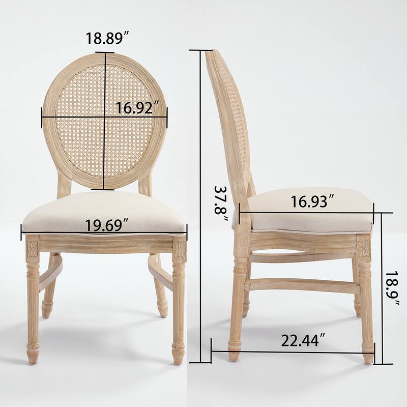 2PCS Nature Rattan Round Back Dining Chairs