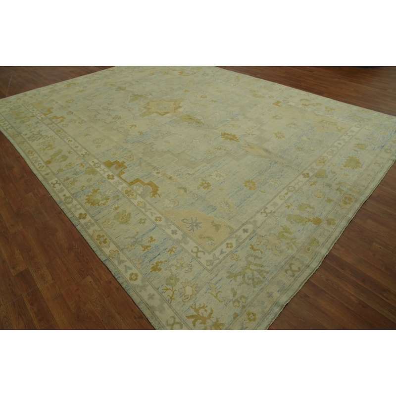 Handmade Wool Oushak Turkish Area Rug, Medallion Geometric Carpet - 13' 5'' X 9' 9''