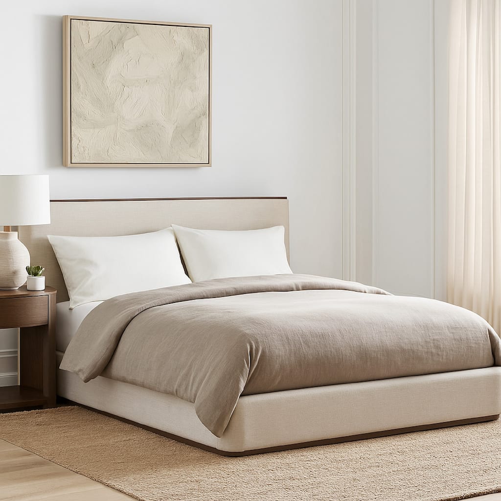 Orion King Bed with Low Profile Footboard, Gray Fabric Upholstered