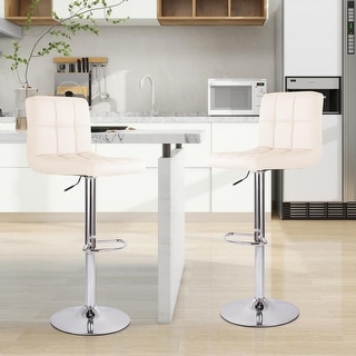 17" x 19" Modern Upholstered Adjustable Height Swivel Bar Stools （Set of 2）
