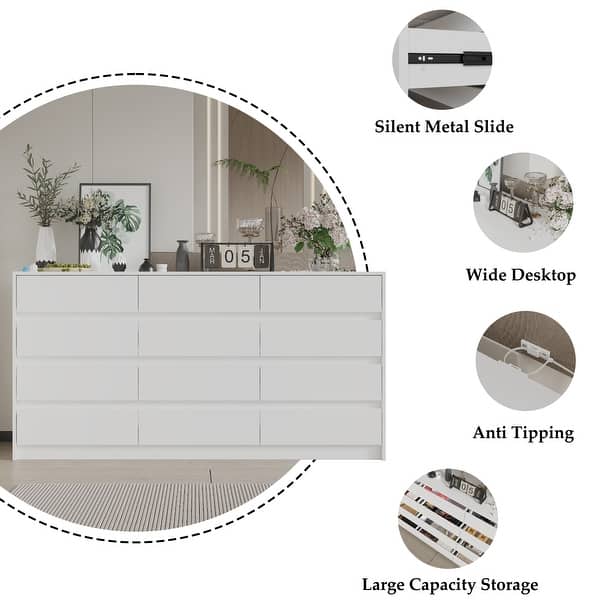 modern white dresser no handles 63" Chest of Drawers White Dresser No Handle, Modern 12 Drawer Dresser - Bed Bath & Beyond