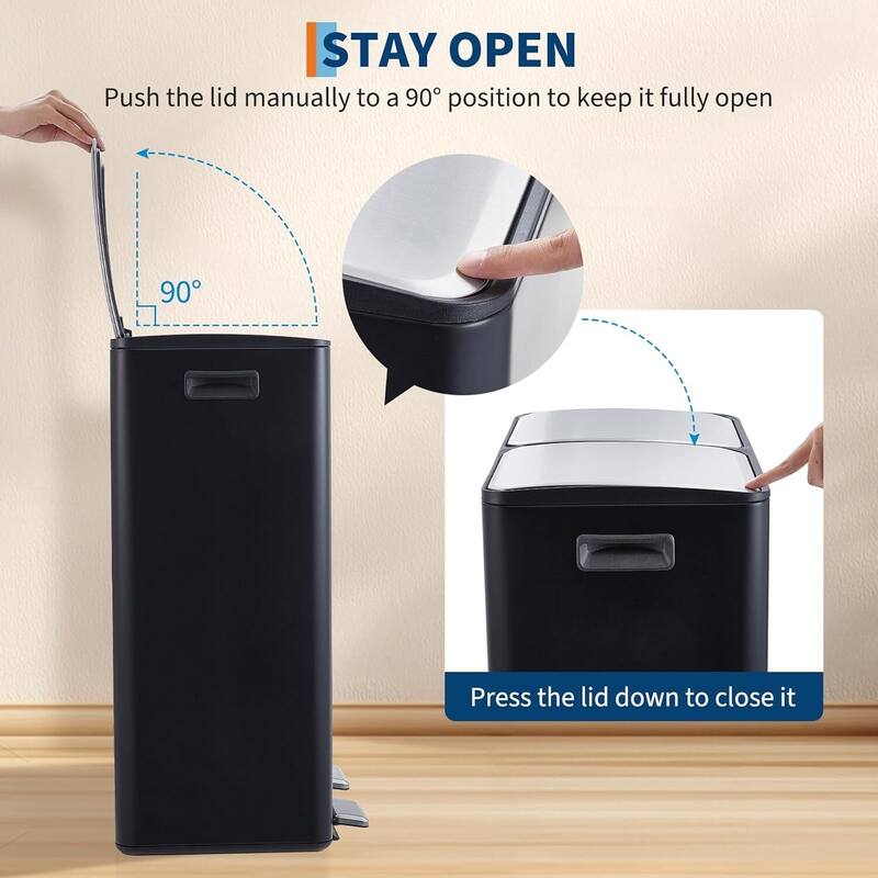 2 x 8 Gallon Dual Compartment Kitchen Trash Can, Garbage Can with Lid