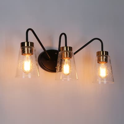 1/2/3/4-Light Modern Black Gold Bathroom Vanity Light Wall Sconces with Seeded Glass