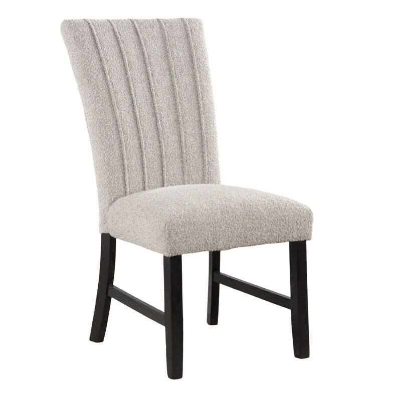 Classic Parson Chair Gray Boucle Fabric 2pc Dining Side Chairs Nalihead Trim Black Solid wood Legs Dining Room Furniture