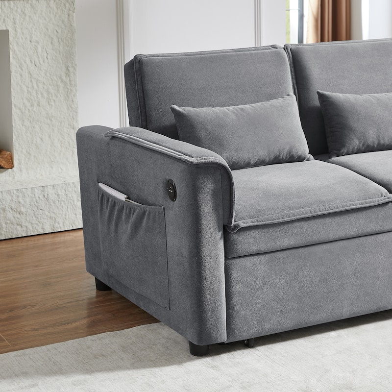 3-in-1 Convertible Sleeper Sofa with Pull-Out Bed, Loveseat Sofa Bed with 3-Level Adjustable Backrest
