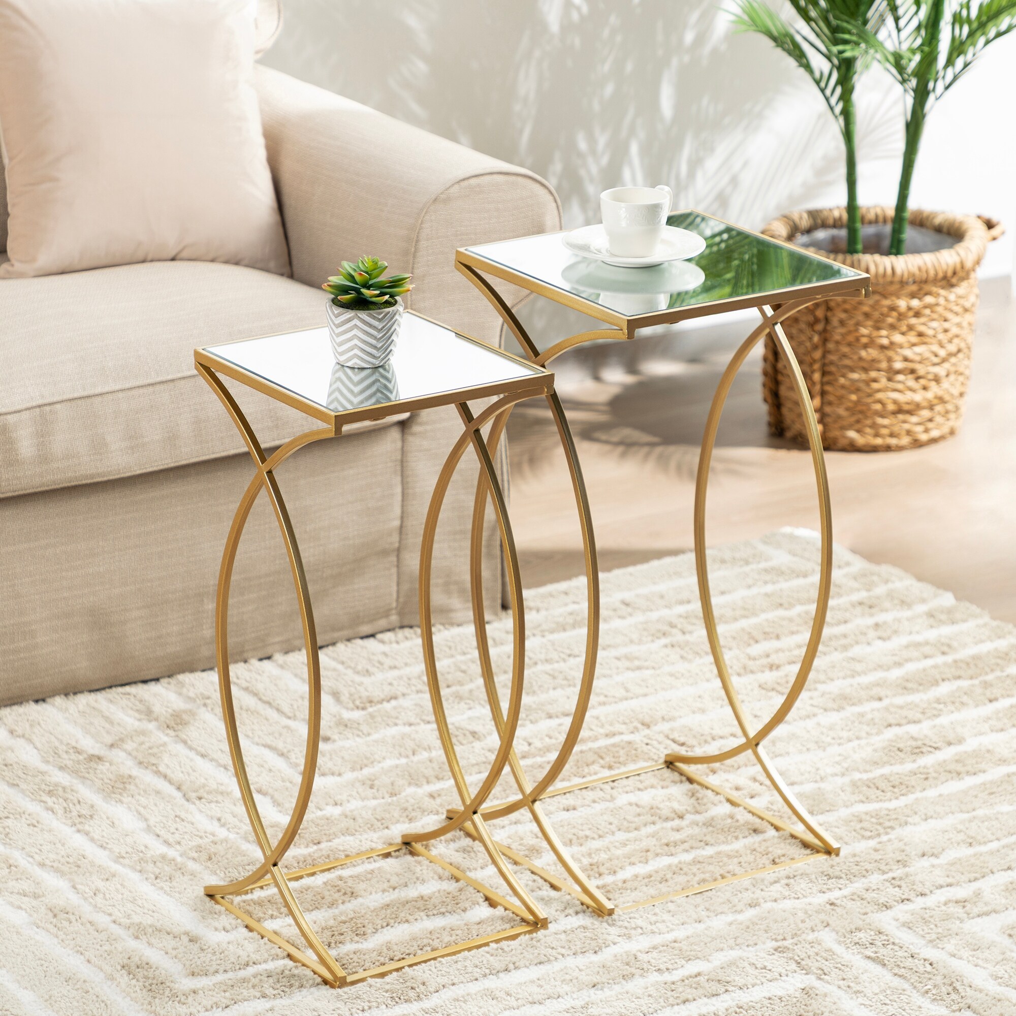 ヒステリックグラマー　HEAD PHONE WOMAN SIDE TABLE Glitzhome Set of 2 Glam Glass Modern Square/Octagon Gold/Silver