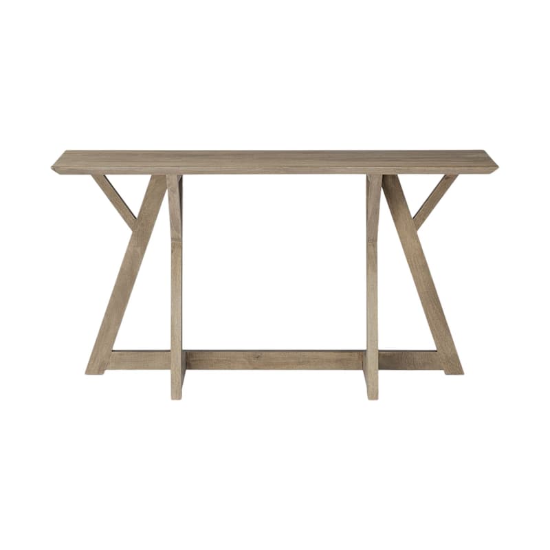 HomeRoots 16" Brown Solid Wood Trestle Console Table - 16.00 in. x 29.50 in. x 54.00 in.