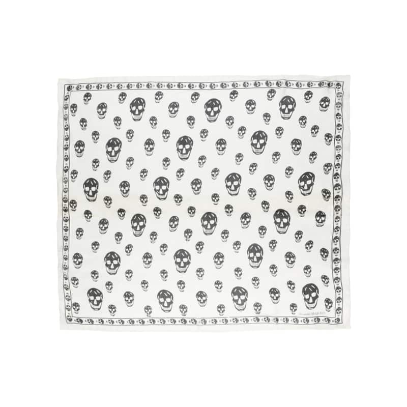 Alexander McQueen Skull Print Silk Scarf - Ivory Black