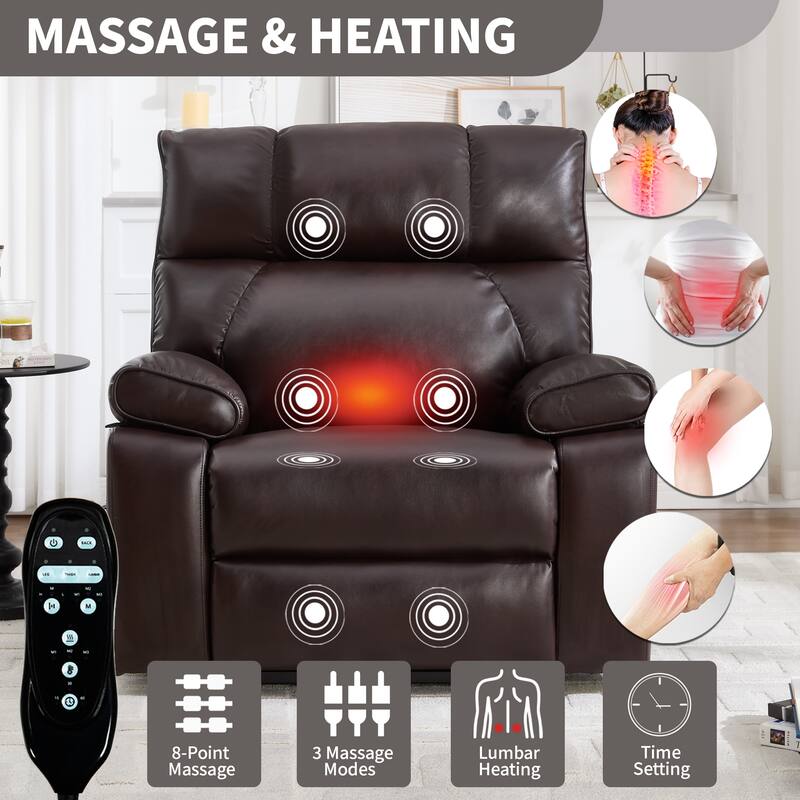 Leatheraire Heat Massage Dual Motor Infinite Position Up to 350 LBS Large Electric Power Lift Recliners with Hidden Cup Holders