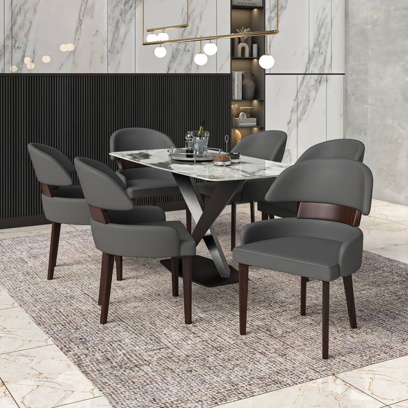 Leather Dining Chair with a Curved Back in Rubberwood Ethos Series by LeisureMod