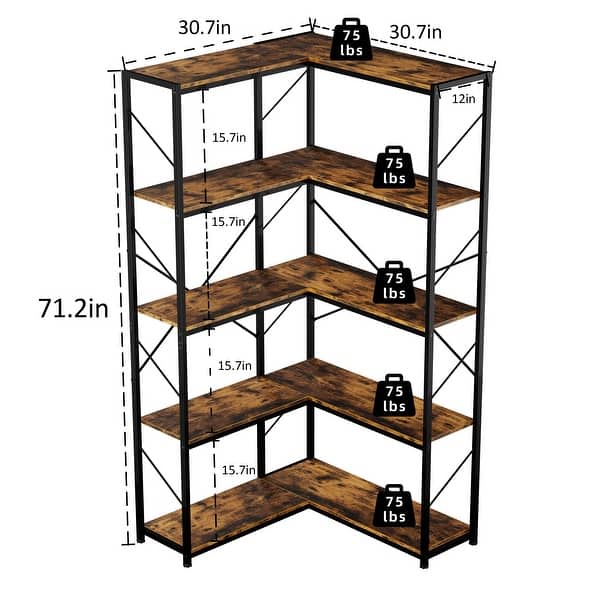 dimension image slide 0 of 2, Futzca L-Shaped Corner Bookcase, 5-Tier Wood Bookshelf