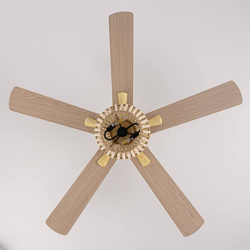 52-in Boho 5-Blade Sand Gold Reversible Cage Ceiling Fan with Remote and Light Kit - 52-in W