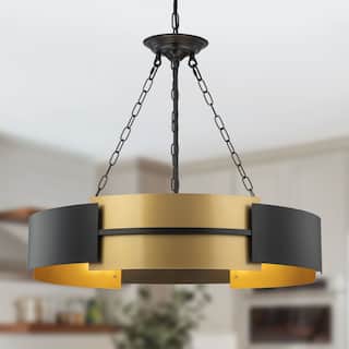 Starsky 6-Light Sleek Black & Gold Industrial Drum Chandelier