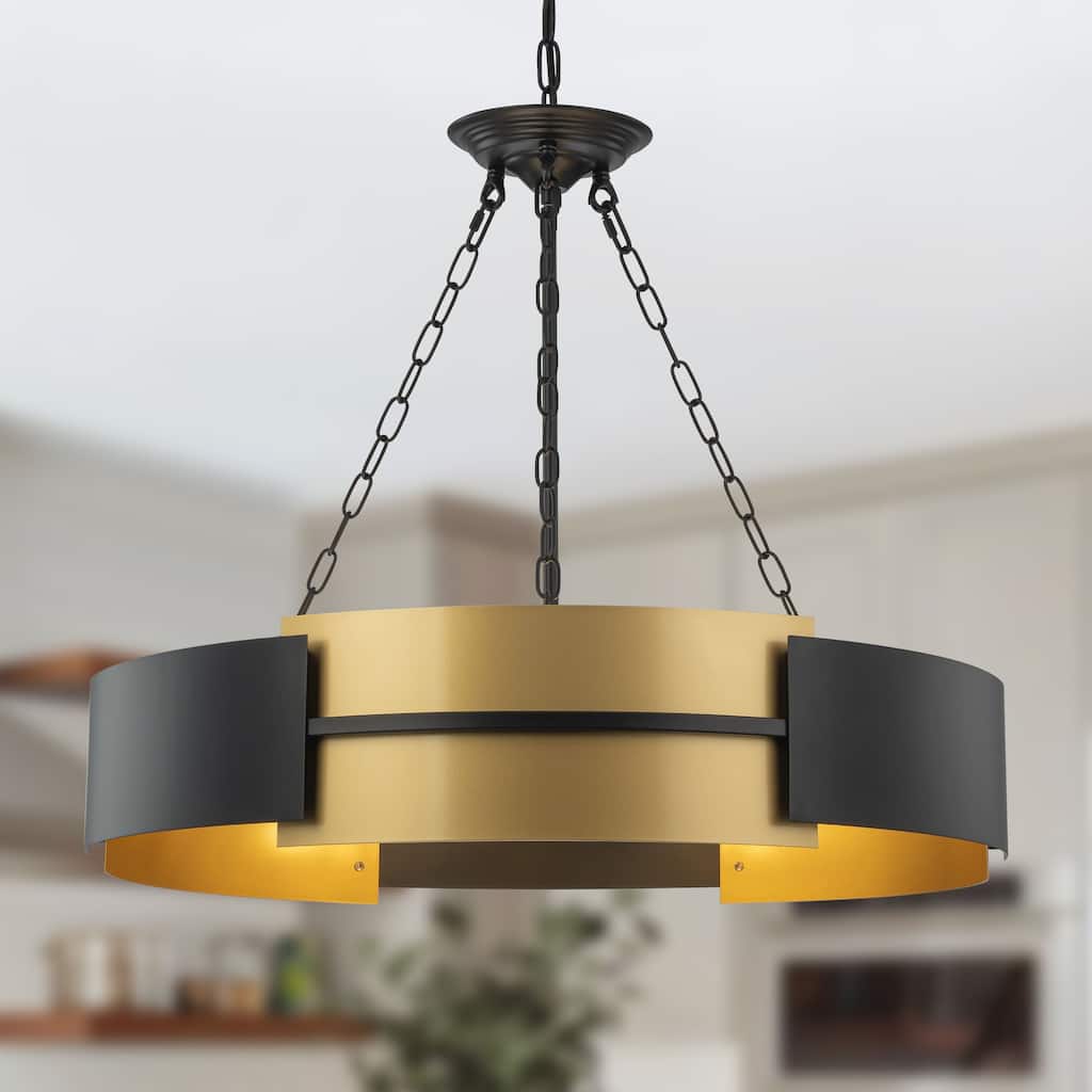 Starsky 6-Light Sleek Black & Gold Industrial Drum Chandelier