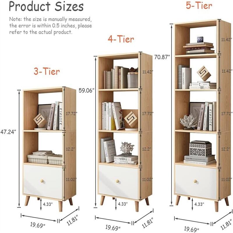 5-Tier Open Shelves Bookcase - 11.81"D x 19.69"W x 70.87"H