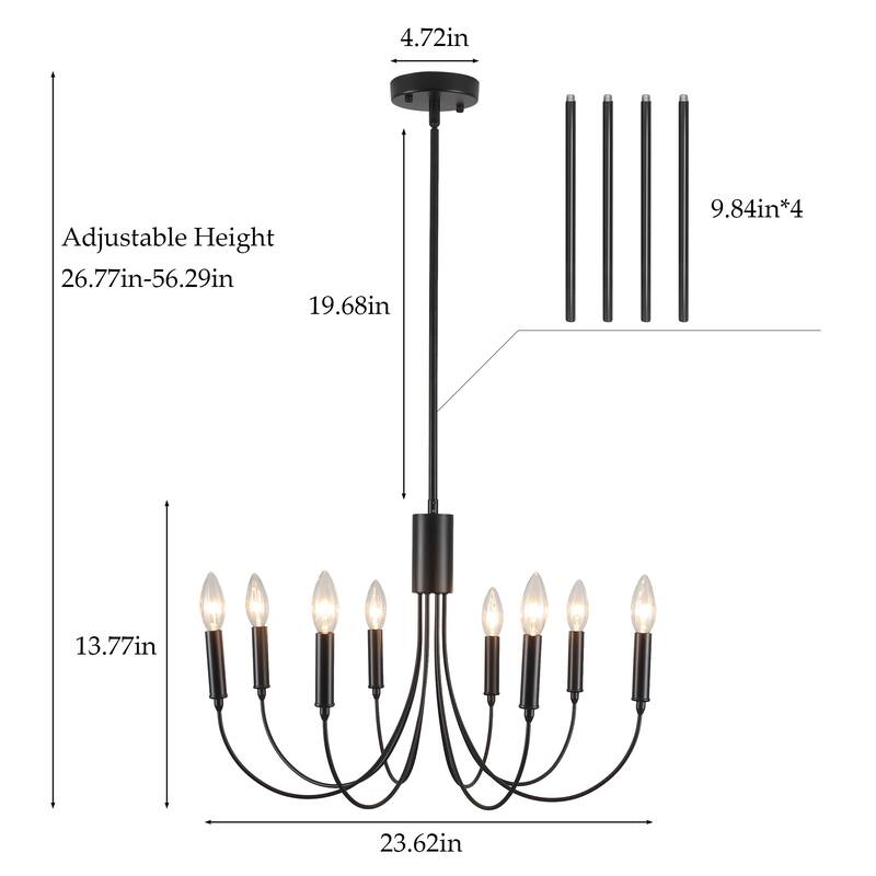 8-Light Black Modern Farmhouse Chandelier, Candle Style Chandelier for Dining Living Room Living Room Bedroom Kitchen
