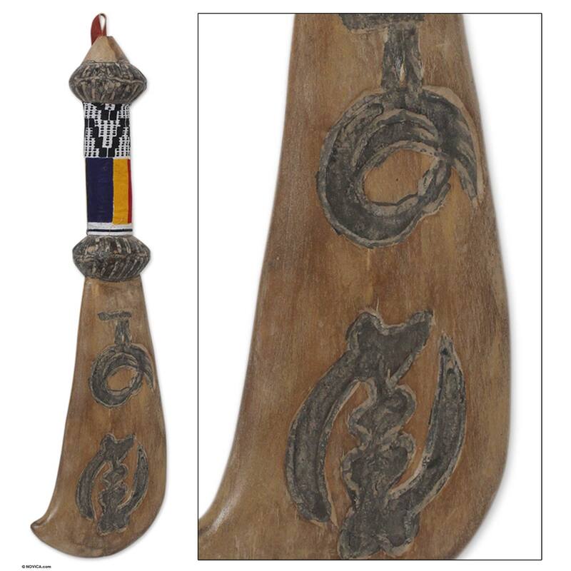 Handmade Chiefs Machete of Tradition Wood wall sculpture (Ghana) - 16.5" H x 4.7" W x 2.4" D