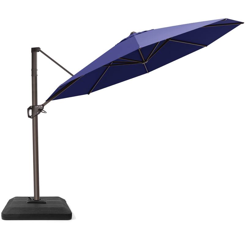 11 Ft Outdoor Patio Cantilever 360 Degree Rotation Offset Umbrella with 4-Piece Fillable Weighted Base - Navy Blue