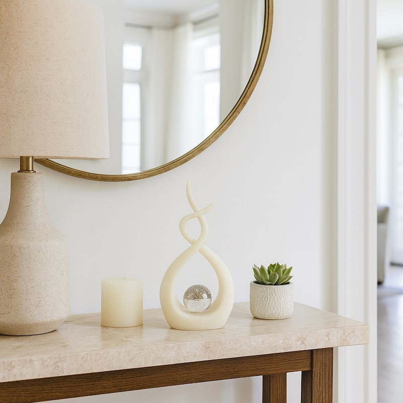 Swirl Design Decorative Modern Figurine with Marble Accent, Home Decor - 6" x 3" x 12"