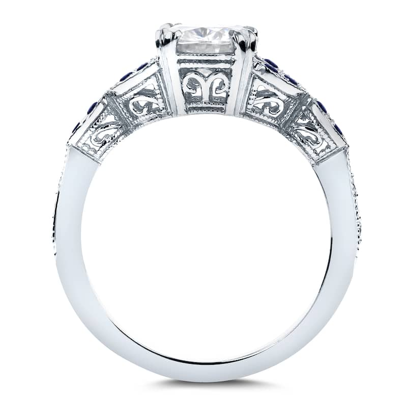 Kobelli 1.5 Carats Mixed Stone Solid 14k White Gold Cushion Floral Blue Accent Iris 2pc Bridal Set