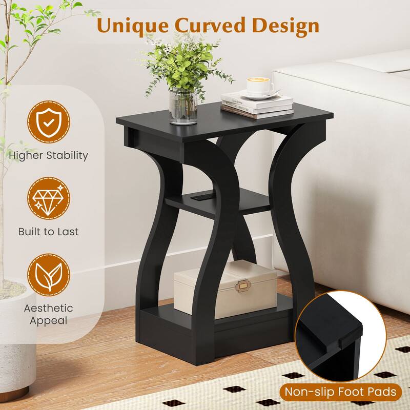 Gymax End Tables w/Charging Station Set of 2 3-Tier Side Tables w/USB