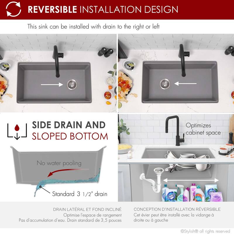 STYLISH Dual Mount 28" Single Bowl Composite Granite Kitchen Sink - 28" x 18" x 9.5"