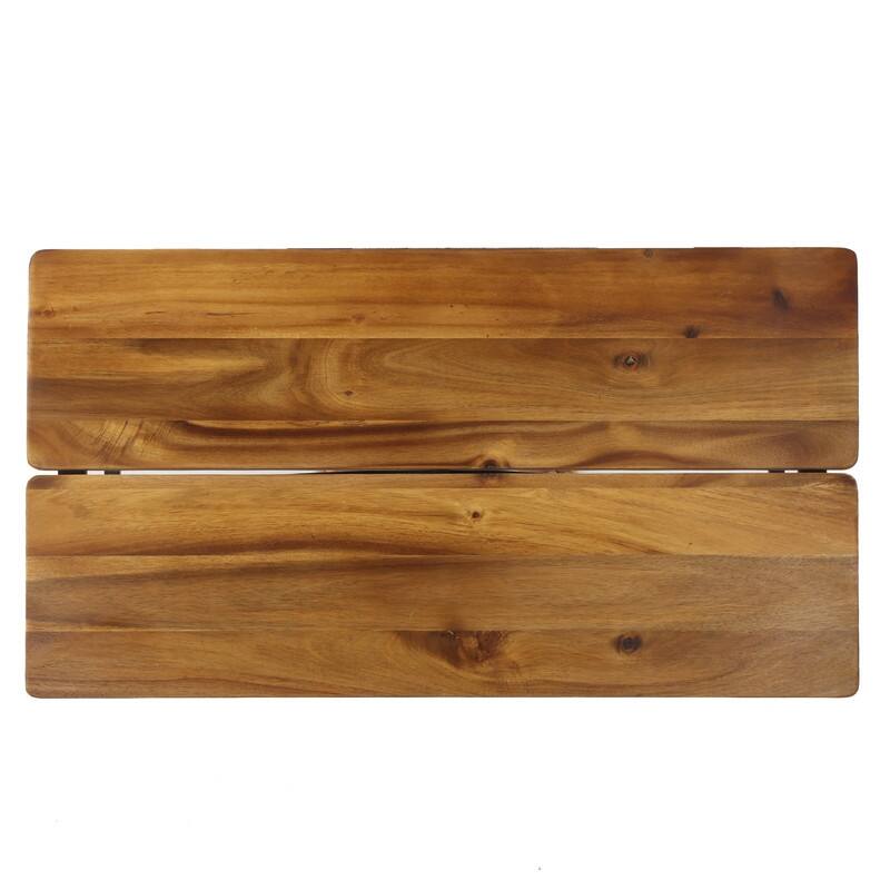 Rectangle Outdoor Coffee Table with Angled Tubular Legs and Wood Top, Black