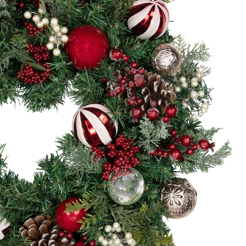 Mixed Pine Ornaments and Pinecones Artificial Christmas Wreath 28-Inch Unlit - 28"