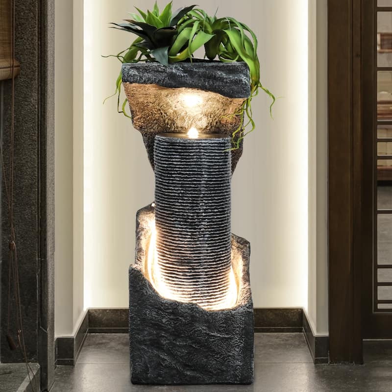 Water Fountain Outdoor 33.4in H Modern Outdoor Fountains and Waterfall - Stone - Floor - Grey