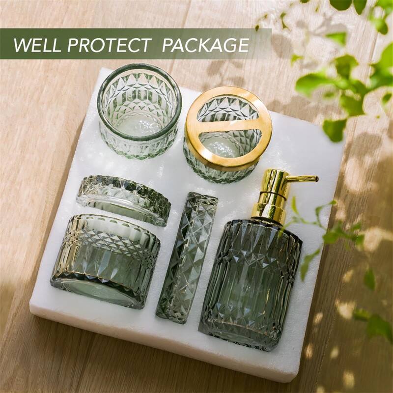 5 Pcs Glass Bathroom Accessories Set - Green