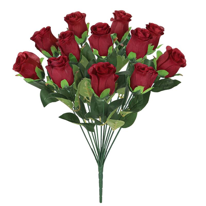 Set of 2 Burgundy Artificial Rose Bud Flower Stem Bush Bouquet 19.5in - 19.5" L x 12" W x 12" DP