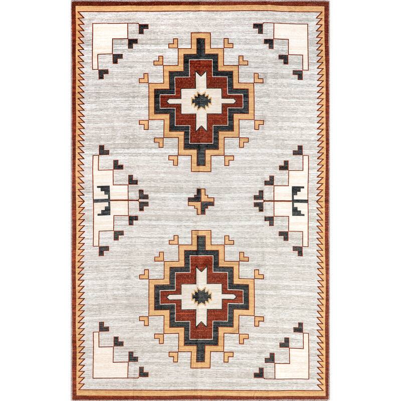 Nuloom Avya SpinClean Boho Medallion Machine Washable Area Rug