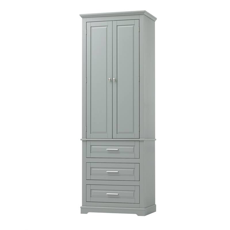 70" Tall Storage Cabinet with Doors and Three Drawers for Bathroom/Office