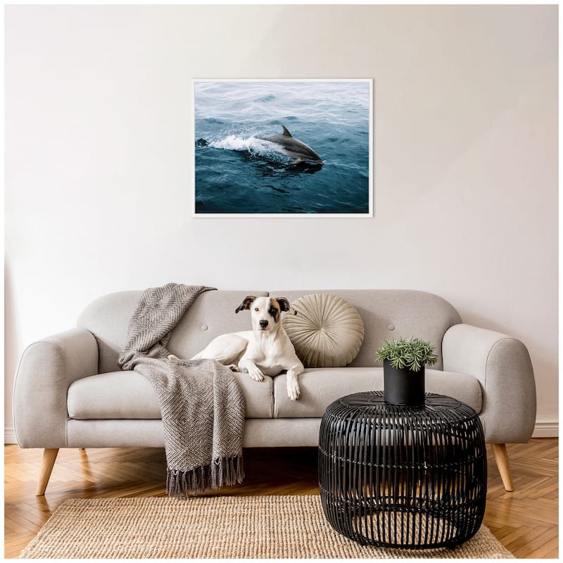 Kate and Laurel Sylvie Dolphin Skipping along in the Ocean Framed Canvas by Michael Schauer