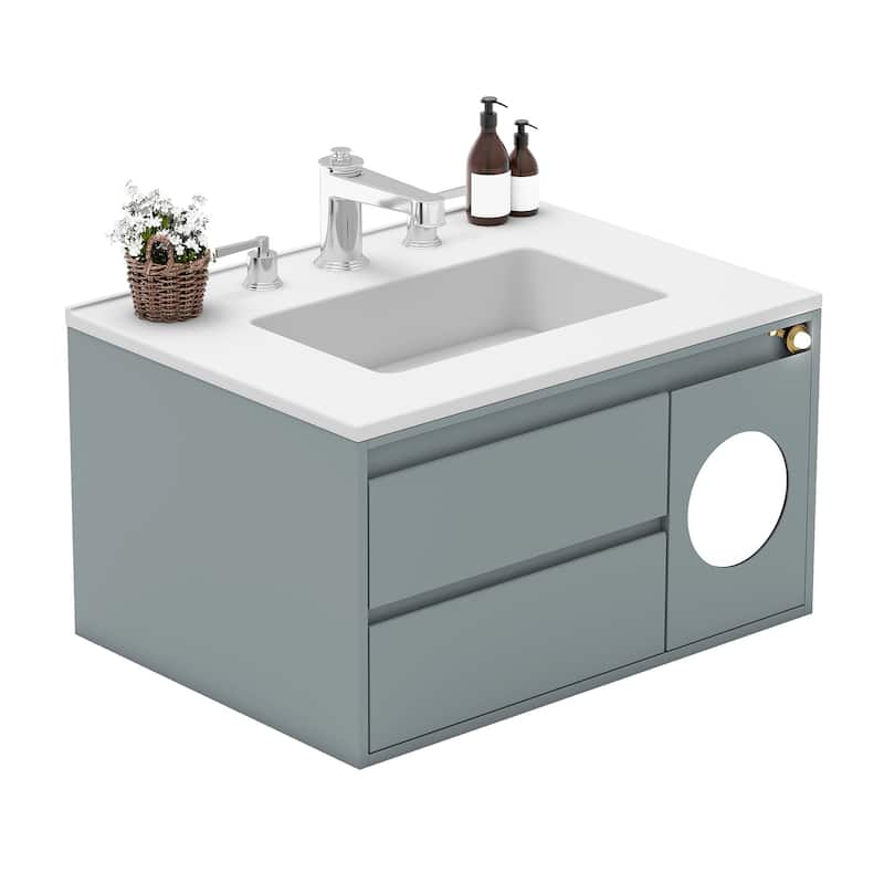 Moasis 31 Inch Gray Bathroom Vanity with Motion Sensor Light and Ample Storage