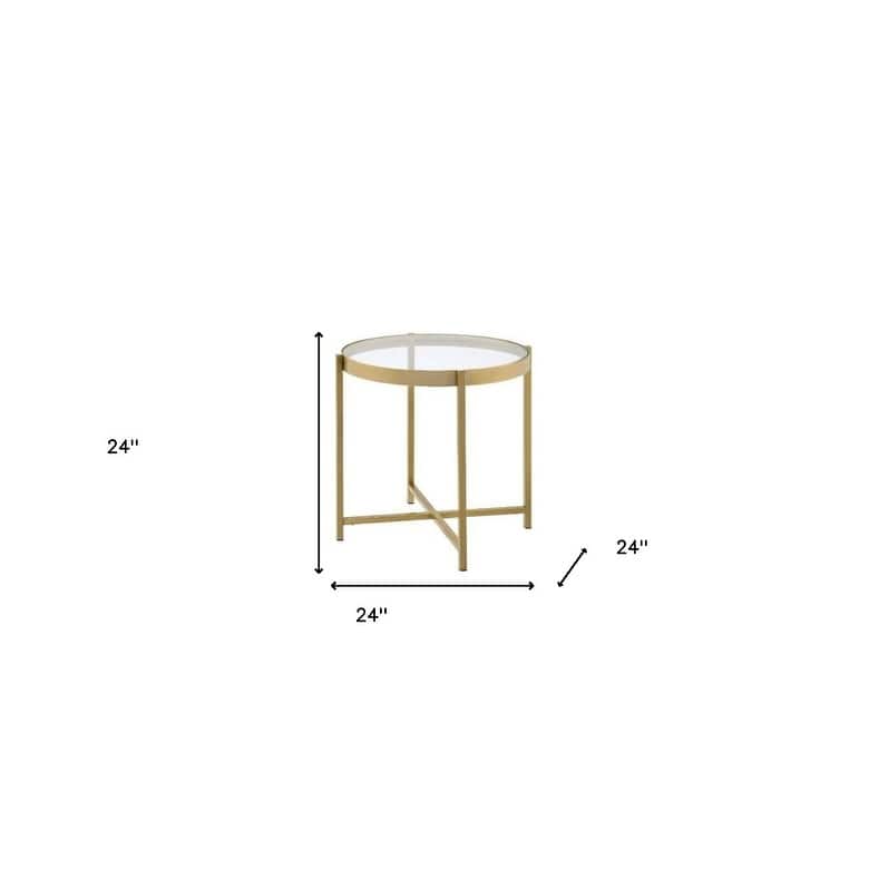 HomeRoots 24" Gold And Clear Glass And Metal Round End Table - 24' X '24' X '24
