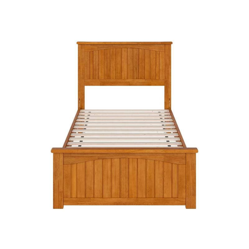 Solid Wood Low Profile Platform Bed - Twin Size, Matching Footboard, Modern Design, Sturdy Slats, Light Toffee Finish