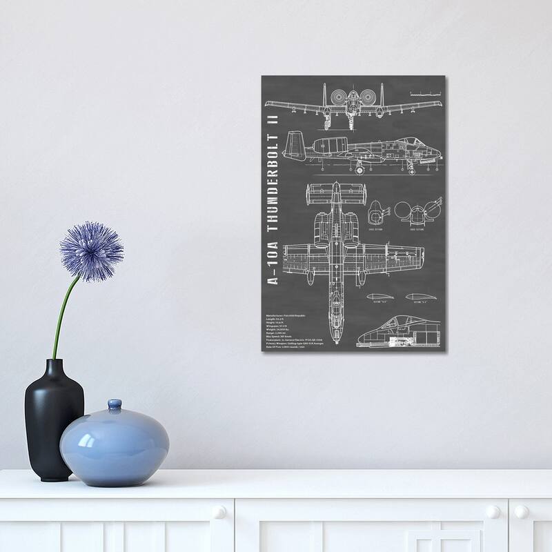 iCanvas "A-10 Thunderbolt II (Warthog) Airplane In Black - Portrait" by Action Blueprints Canvas Print - 18x12x1.5