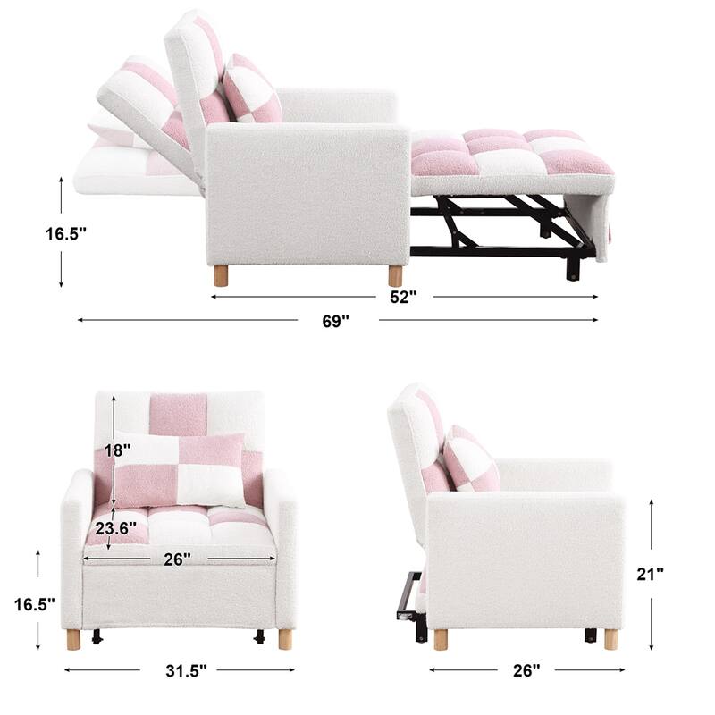Teddy Fabric Convertible Multi-Functional Sleeper Sofa with Pillow