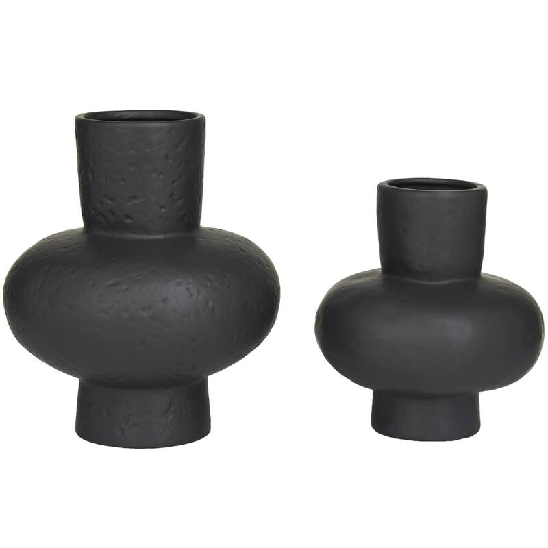 Ceramic Gourd Style Decorative Vase - Set of 2 White or Black - CosmoLiving by Cosmopolitan - Black - 11", 9"H