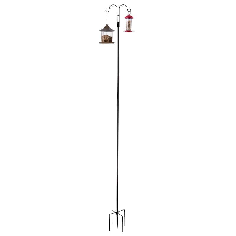 Black Bird Feeder Pole with Hooks 8 Pcs Dual-Arm Shepherd Hooks for Hanging Plants and Lanterns - 11.61” x 9.84” x 107.48”