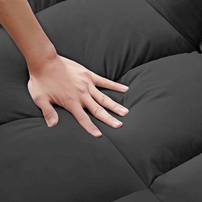 Anmytek 3-in-1 Velvet Sleeper Sofa with Adjustable Backrest and Side Pockets Black Convertible Loveseat